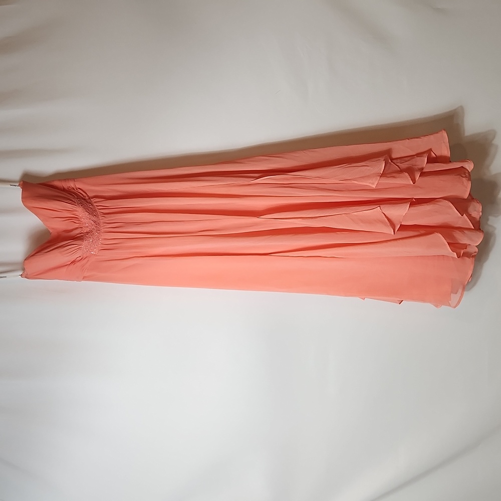 Coral strapless crinkle chiffon dress with godets Size 8